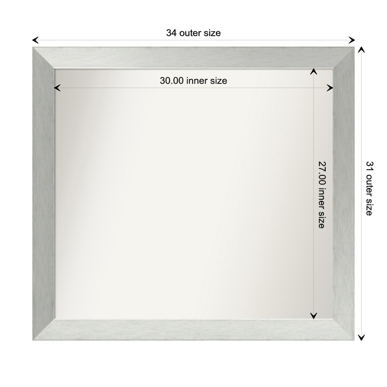 Brushed Sterling Silver Non-Beveled Custom Framed Bathroom Vanity Wall Mirror